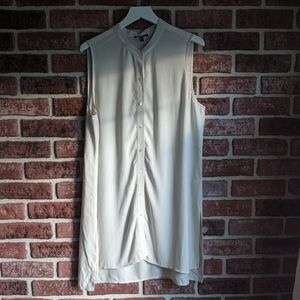 Eileen Fisher Silk Georgette Mandarin Collar Button Sleeveless Tunic Shell Bone